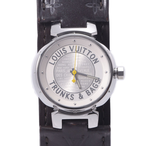 LOUIS VUITTON Louis Vuitton Tambour Trans & Bucks Q1215 Ladies SS/Leather Watch Quartz Silver Dial AB Rank Used Ginzo