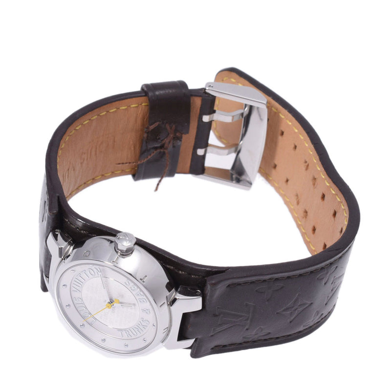 LOUIS VUITTON Louis Vuitton Tambour Trans & Bucks Q1215 Ladies SS/Leather Watch Quartz Silver Dial AB Rank Used Ginzo