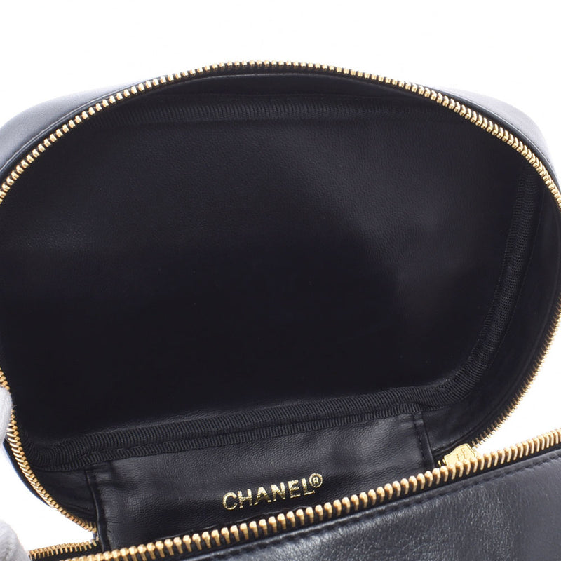 CHANEL Chanel Vico Roles horizontal Vanity Bag Black Gold Bracket Ladies Calf Handbag A Rank used Ginzo
