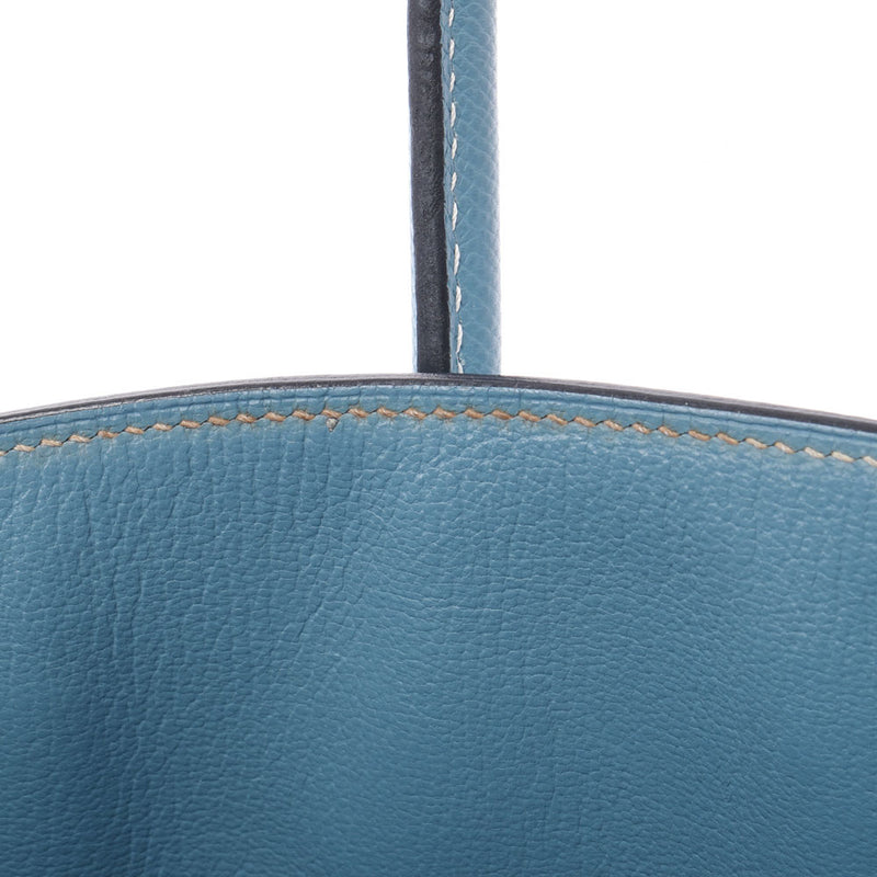 HERMES Hermes Birkin 35 Blue Jean Silver Bracket □ M engraved (around 2009) Unisex Vo Epson Handbag AB Rank Used Ginzo