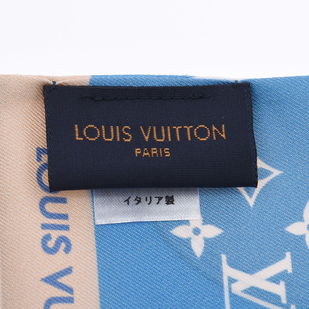 LOUIS VUITTON ルイヴィトン バンドー モノグラム 青/水色/ベージュ M76779 レディース シルク100% スカーフ 未使用 銀蔵