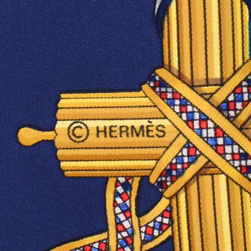 HERMES エルメス カレ LIBERTE EGALITE FRATERNITE/フランス革命を記念して 青系 レディース シルク100％ スカーフ Bランク 中古 銀蔵