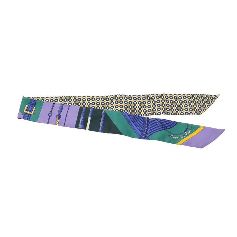 爱马仕爱马仕（Hermes Hermes）twilly新标签单击/现代kanage紫色/绿色女士丝绸100％围巾一级使用Ginzo