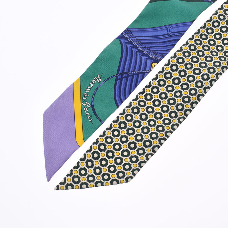 爱马仕爱马仕（Hermes Hermes）twilly新标签单击/现代kanage紫色/绿色女士丝绸100％围巾一级使用Ginzo