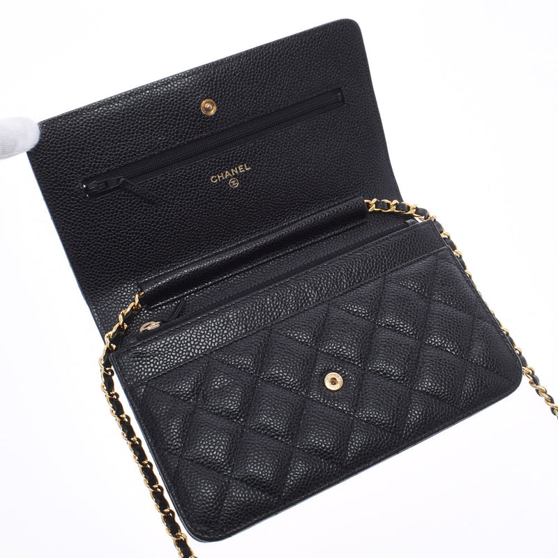 CHANEL Chanel Matrasse Black Gold Bracket Ladies Caviar Skin Chain Wallet New Used Ginzo