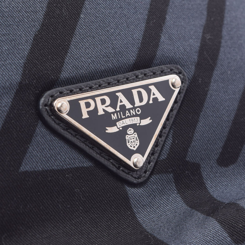 Prada Prada 2way几何图案灰色/黑色B​​2052A女士帆布皮革手提包AB级使用Ginzo