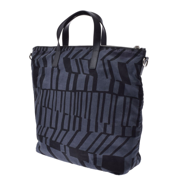 PRADA Prada 2WAY Geometric pattern gray/Black B2052A Ladies canvas leather handbag AB rank used Ginzo