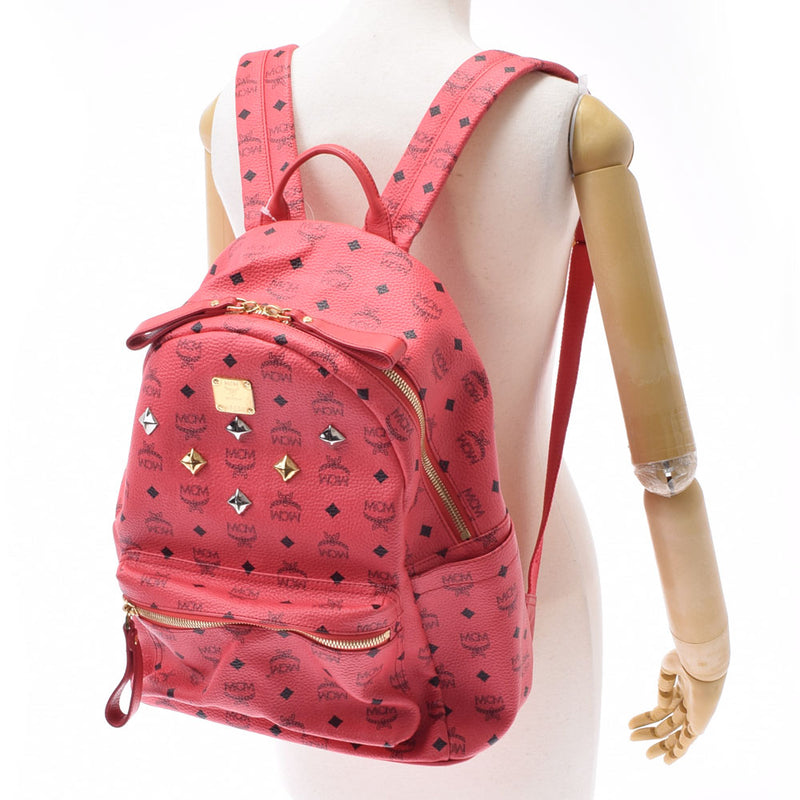 MCM MCM EEM背包螺柱红色女士Curf Backpack Backack B级使用Ginzo