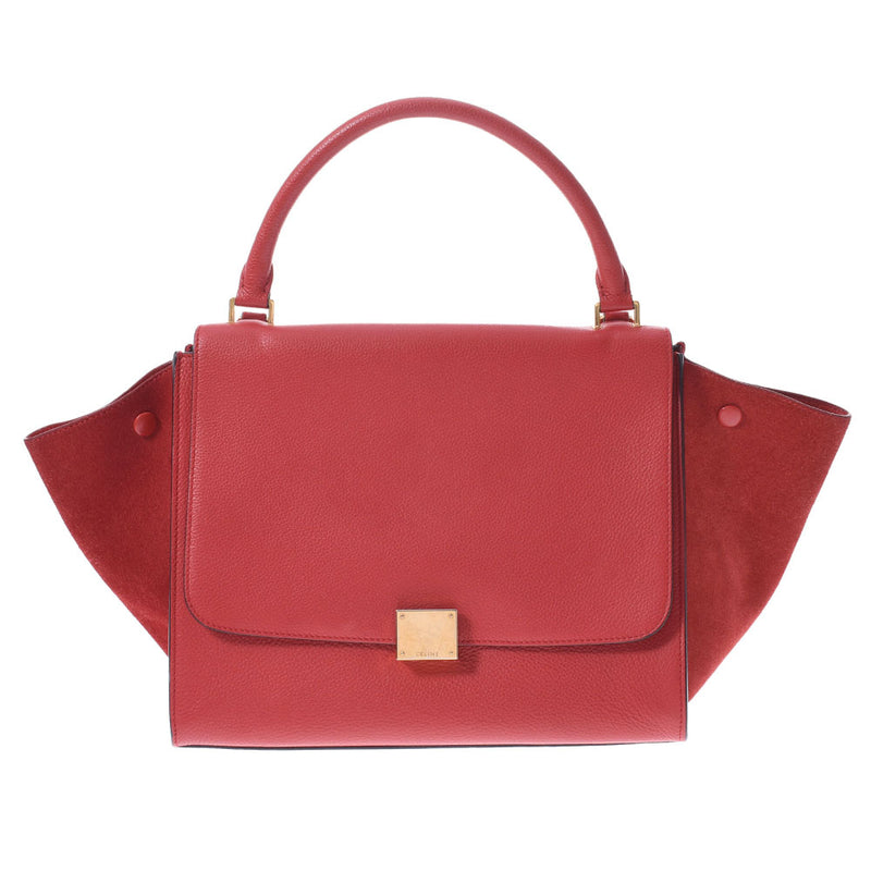 Celine Celine Traps 2way Red Ladies Calf/Suede Handbag AB Rank Used Ginzo