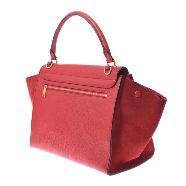 Celine Celine Traps 2way Red Ladies Calf/Suede Handbag AB Rank Used Ginzo