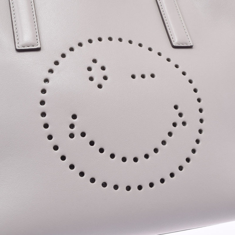 Anya Hindmarch Anya Hind March Smiley Punching Light Gray Ladies Calf Handbag A Rank Used Ginzo