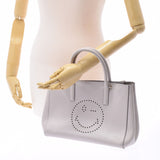 Anya Hindmarch Anya Hind March Smiley Punching Light Gray Ladies Calf Handbag A Rank Used Ginzo