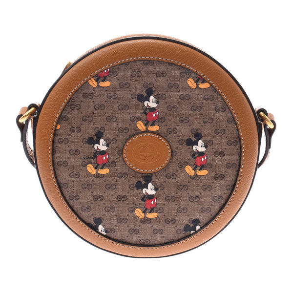 Gucci Gucci合作圆形形式棕色古董金色金牌603938女士PVC CALF肩袋A等级使用Ginzo