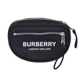 Burberry Burberry徽标印刷西袋黑色8021091男女尼龙皮革身体包新二手Ginzo