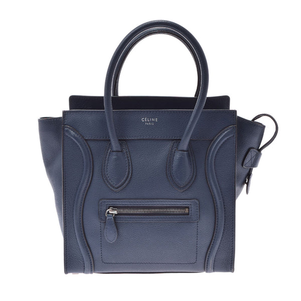 CELINE Celine Ragger Micro Shopper Navy Blue Ladies Calf Handbag AB Rank Used Ginzo