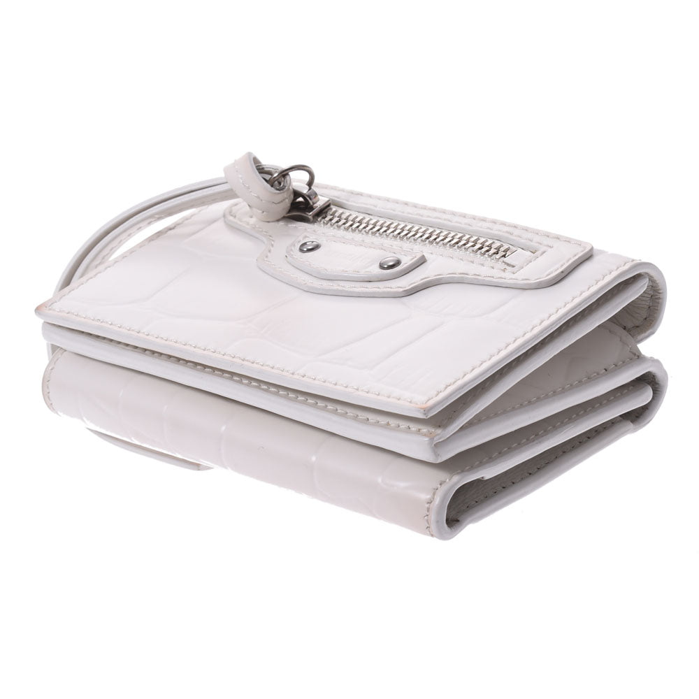 バレンシアガ型押し コンパクトウォレット 白 ユニセックス カーフ 三