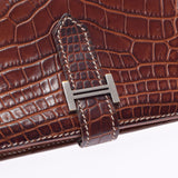 HERMES Hermes Bean Classic Meal Silver Bracket □ H -engraved (around 2004) Unisex alligator long wallet B rank used Ginzo