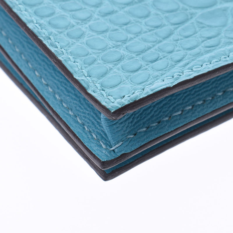 HERMES Hermes Beans France Blue Atlu Silver Bracket T (around 2015) Unisex alligator mat long wallet new used Ginzo