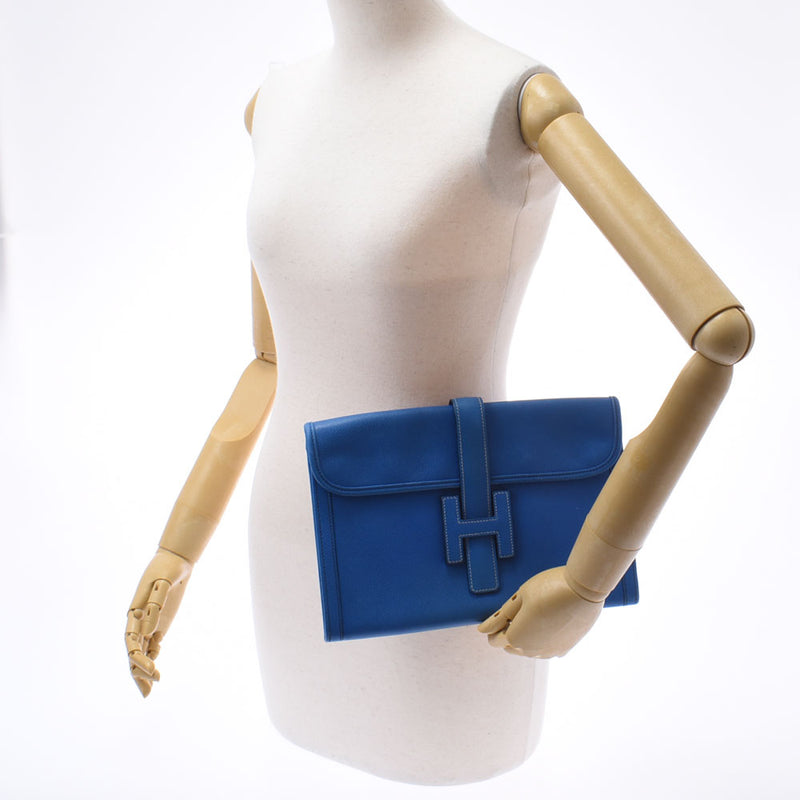 HERMES Hermes Jige PM Blue France ○ T -engraved (around 1990) Unisex Kushbell Clutch Bag B Rank used Ginzo