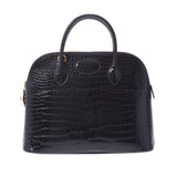 爱马仕爱马仕无聊37黑色金支架□E雕刻（2001年左右）女士Porosus手提包B等级使用Ginzo