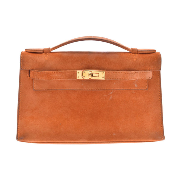 HERMES Hermes Pochette Kelly Orange Gold Bracket □ I engraved (around 2005) Ladies Dobris Handbag B Rank used Ginzo