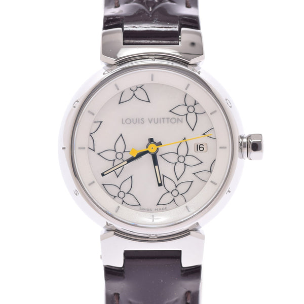 LOUIS VUITTON Louis Vuitton Tambour Q121C Ladies SS/Leather Watch Quartz White Shell Dial A Rank Used Ginzo