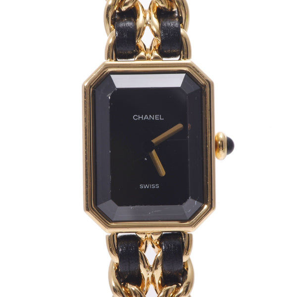 CHANEL Chanel Premiere Size M Ladies GP/Leather Watch Quartz Black Dial AB Rank used Ginzo