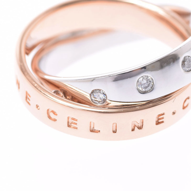 セリーヌ CELINE ダイヤモンド 2連 リング 指輪 K18PG ピンクゴールド × K18WG ホワイトゴールド  / 290075【BJ】
