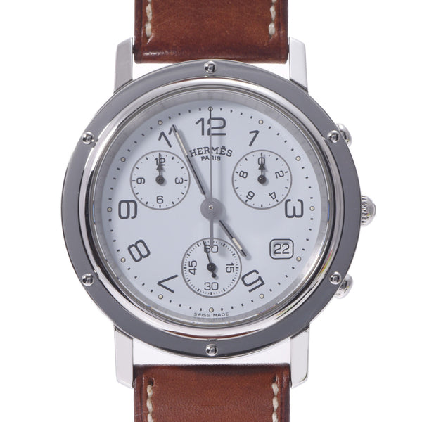 HERMES HERMES CLIPPER CHRONO CL1.910男士SS/Leather Watch Quartz White Dial A RANS使用Ginzo
