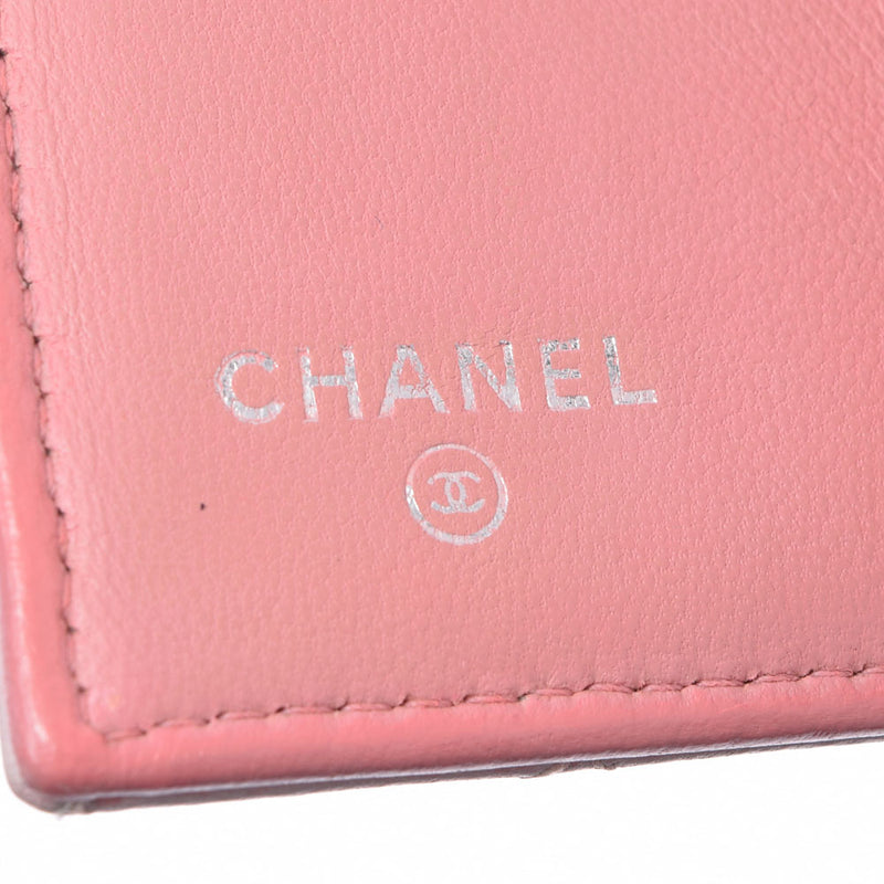 CHANEL Chanel Matrasse Compact Wallet Pink Silver Bracket Ladies Calf Three Fold Wallet B Rank Used Ginzo