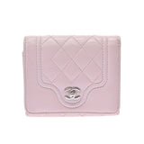 CHANEL Chanel Matrasse Compact Wallet Pink Silver Bracket Ladies Calf Three Fold Wallet B Rank Used Ginzo