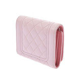 CHANEL Chanel Matrasse Compact Wallet Pink Silver Bracket Ladies Calf Three Fold Wallet B Rank Used Ginzo