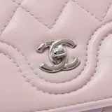 CHANEL Chanel Matrasse Compact Wallet Pink Silver Bracket Ladies Calf Three Fold Wallet B Rank Used Ginzo