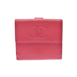 CHANEL Chanel Coco Mark Compact Wallet Pink Ladies Caviar Skin Three Fold Wallet B Rank Used Ginzo