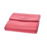 CHANEL Chanel Coco Mark Compact Wallet Pink Ladies Caviar Skin Three Fold Wallet B Rank Used Ginzo