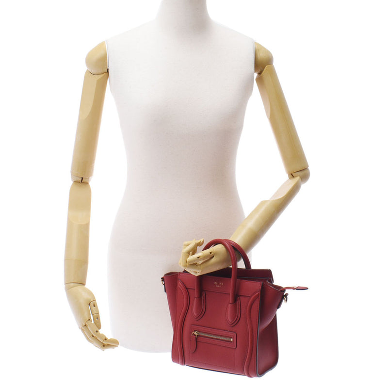 CELINE Celine Ragger Nano Shopper 2WAY Red Ladies Calf Handbag AB Rank Used Ginzo