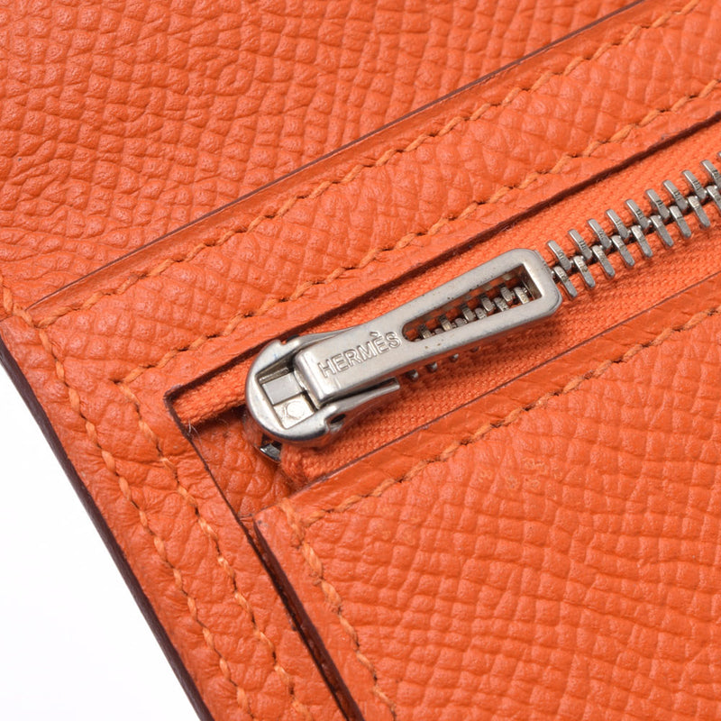 HERMES Hermes Beansfrefu (orange) Silver metal fittings x engraved (around 2016) Ladies Vo Epson Long Wallet A Rank Used Ginzo