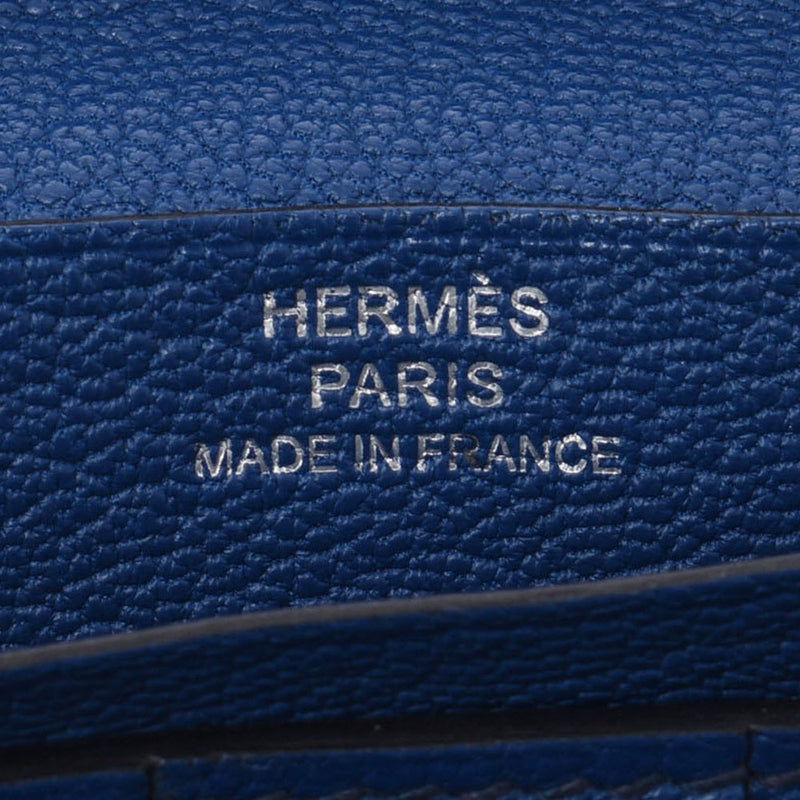 爱马仕爱马仕（Hermes Hermes）豆蓝色IDRA/蓝色红花银色支架□Q -graved（2013年左右）女士分享三位一体钱包