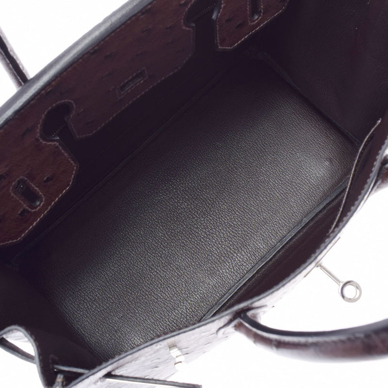 HERMES Hermes Birkin 30 Dark Brown Silver Bracket □ J engraved (around 2006) Ladies Ostrich Handbag AB Rank Used Ginzo