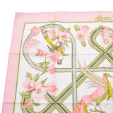 HERMES Hermes Care 90 Bird Pattern Flower Pattern Pink/White Ladies Silk 100 % Scarf A Rank used Ginzo