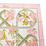 HERMES Hermes Care 90 Bird Pattern Flower Pattern Pink/White Ladies Silk 100 % Scarf A Rank used Ginzo