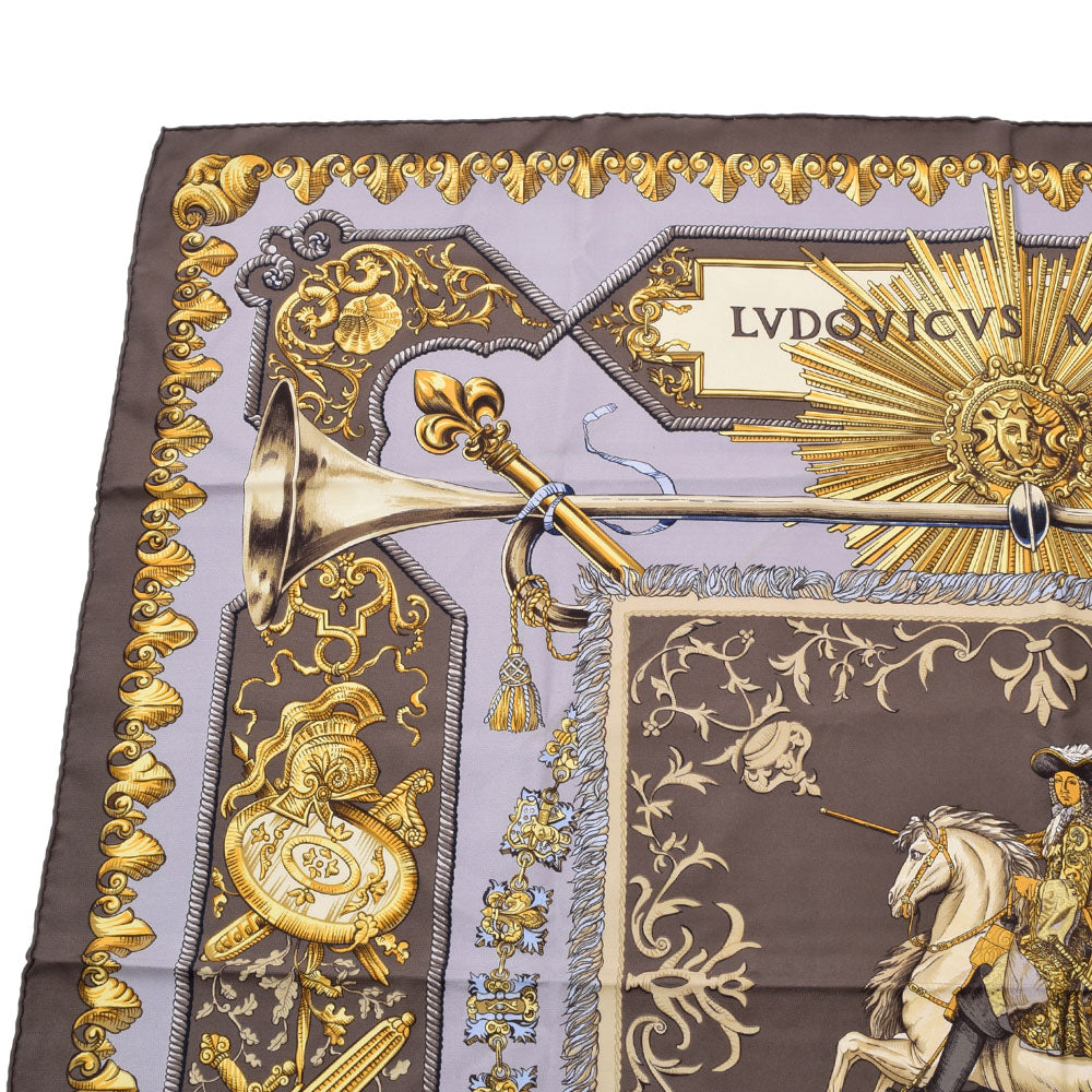 エルメスカレ90 白い馬に跨ったルイ14世 グレー レディース スカーフ