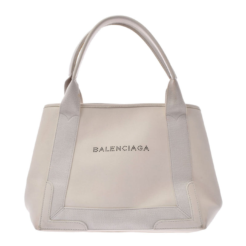 BALENCIAGA Balenciaga Navy Bass S Ivory 339933 Ladies Calf/Canvas Handbag B Rank used Ginzo