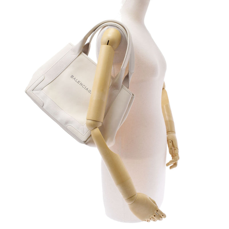 BALENCIAGA Balenciaga Navy Bass S Ivory 339933 Ladies Calf/Canvas Handbag B Rank used Ginzo