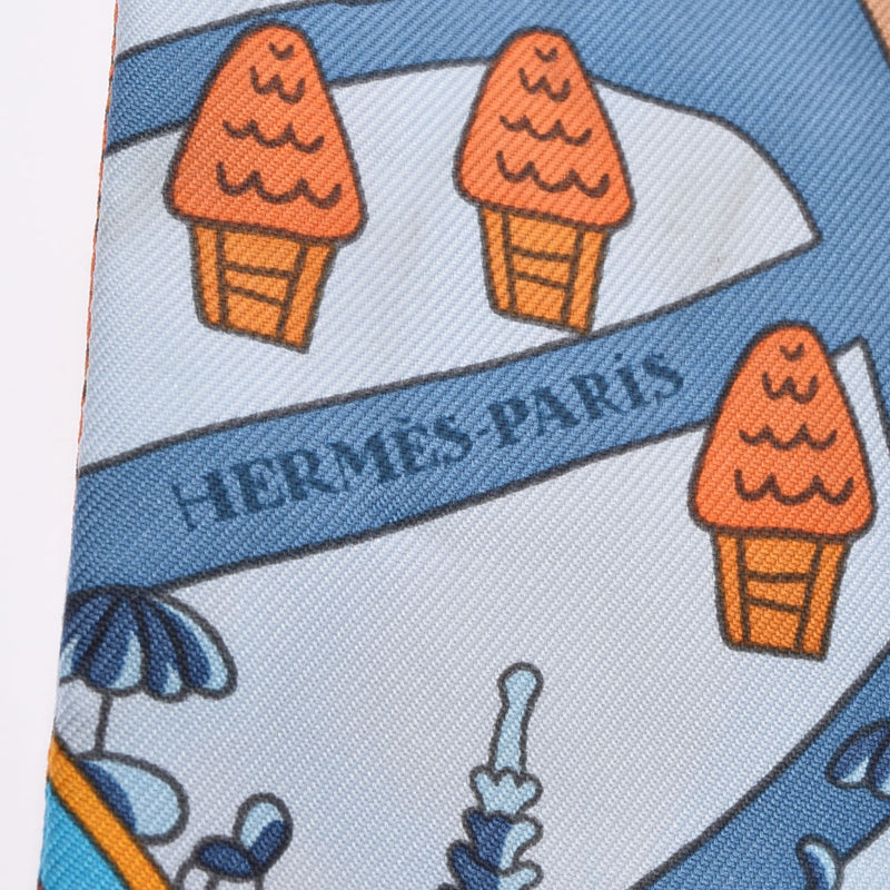 爱马仕爱马仕（Hermes Hermes）twilly新标签蓝/橙色女士丝绸100％围巾AB级使用Ginzo