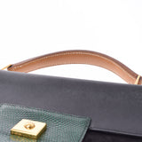 HERMES Hermes President Black/Green/Tea Men's Vogarber Liver Lizard Dobris Handbag AB Rank Used Ginzo