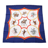 HERMES Hermes horse riding pattern Blue/White/Red Ladies Silk 100 % Scarf A Rank used Ginzo