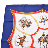 HERMES Hermes horse riding pattern Blue/White/Red Ladies Silk 100 % Scarf A Rank used Ginzo