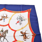 HERMES Hermes horse riding pattern Blue/White/Red Ladies Silk 100 % Scarf A Rank used Ginzo