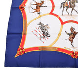 HERMES Hermes horse riding pattern Blue/White/Red Ladies Silk 100 % Scarf A Rank used Ginzo